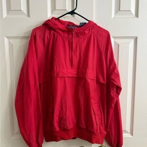 Vintage Lands End Red Hooded Windbreaker